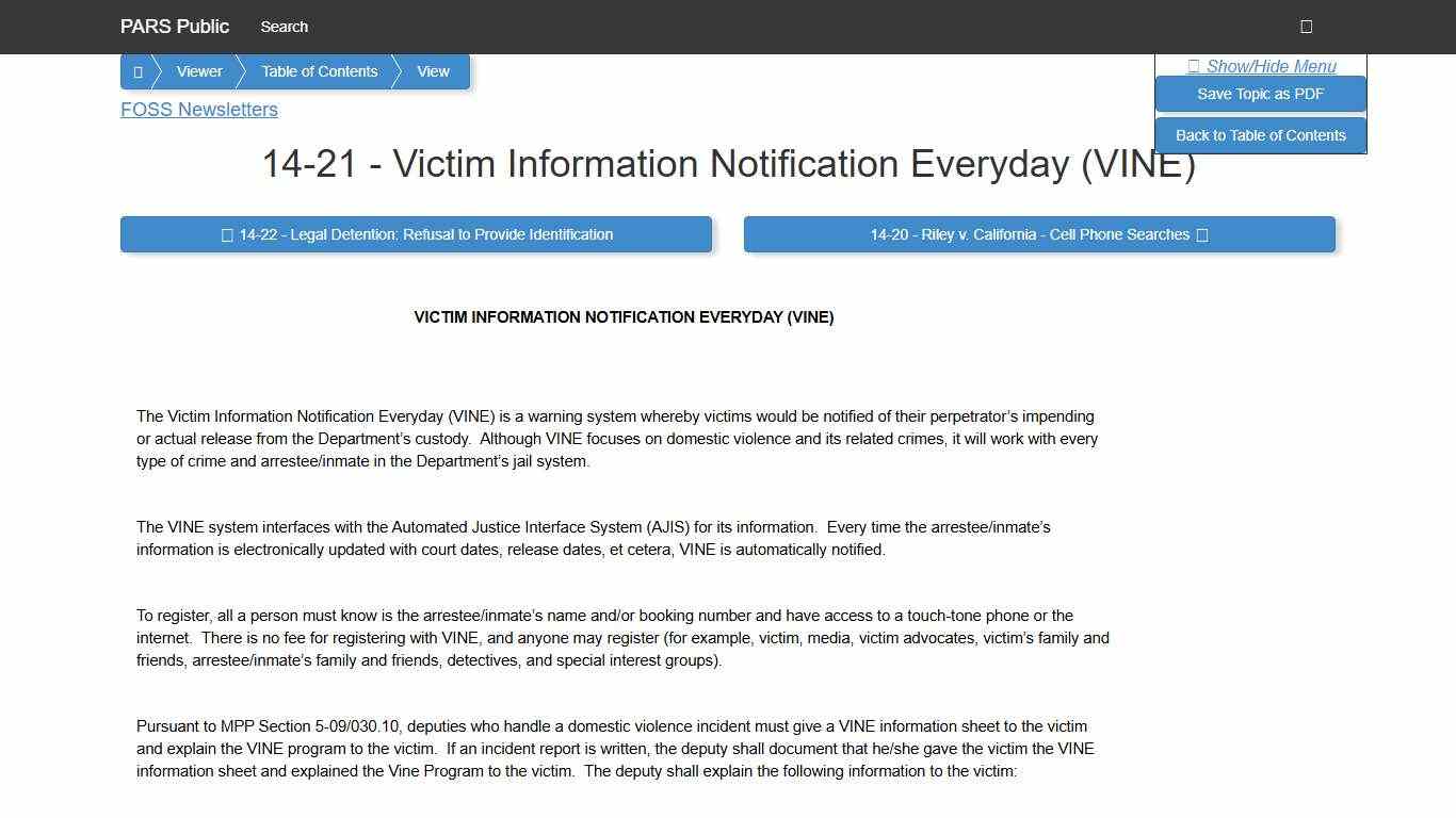 14-21 - Victim Information Notification Everyday (VINE) - PARS Public Viewer